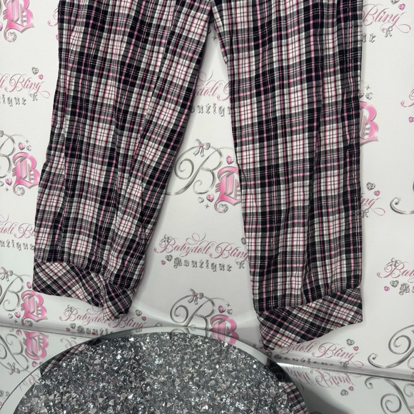 Victoria’s Secret pants plaid stripes silver sparkly thread pink waistband - Picture 6 of 13
